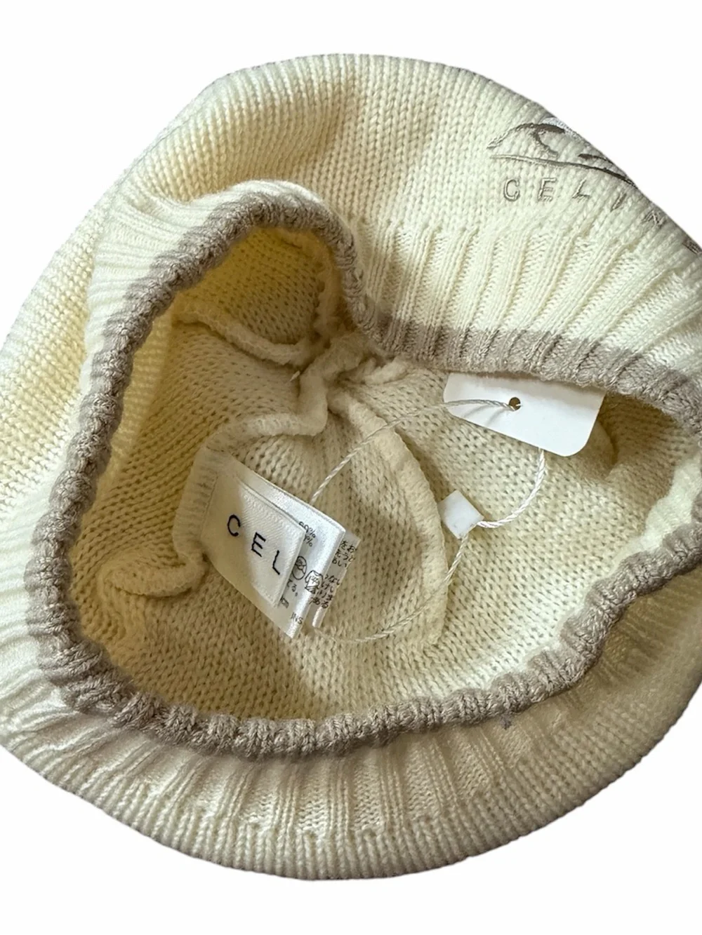 Celine Cream Knit Kids Beret with Horse & Carriage Motif